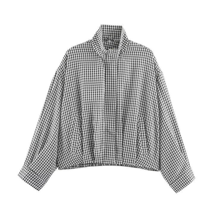 Damen Karo-Übergangsjacke im Oversize-Cropped-Schnitt mit hohem Stehkragen Echo Archiv