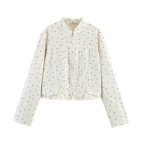 Damen Gepunktete Cropped-Jacke mit Stehkragen, Reißverschluss und aufgesetzten Taschen Echo Archiv