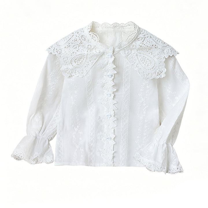 Mädchen elegante Bluse mit Rüschenkragen und Spitzenakzenten Echo Archiv