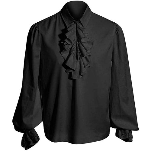 Herren elegantes Barock-Rüschenhemd mit Stehkragen, Volantbrust und Spitzenmanschetten – Montaro