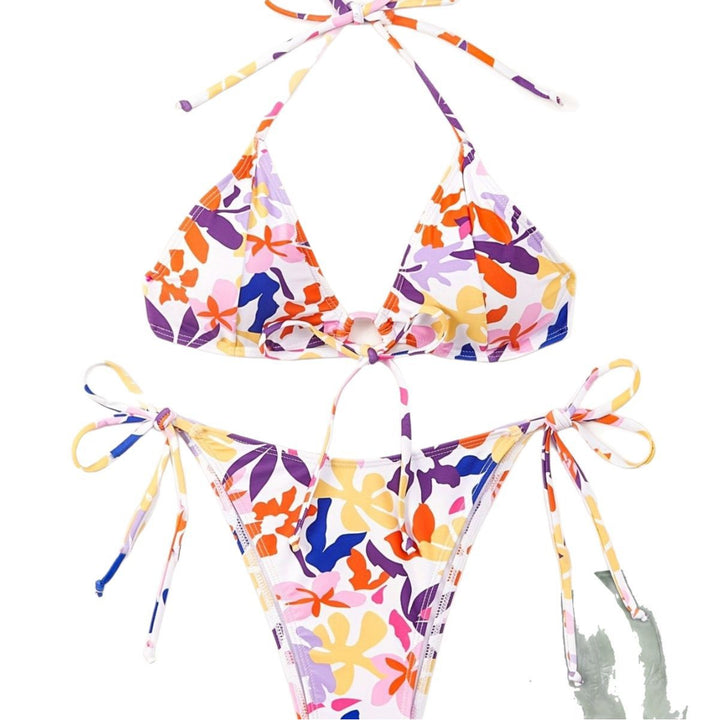 Damen Triangel-Bikini mit verstellbaren Schnüren und fröhlichem Blumenmuster Echo Archiv