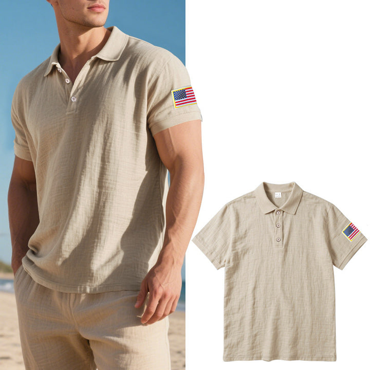 Herren Polohemd mit modischem amerikanischem Flaggenmotiv und hochwertiger Baumwolle Echoarchiv