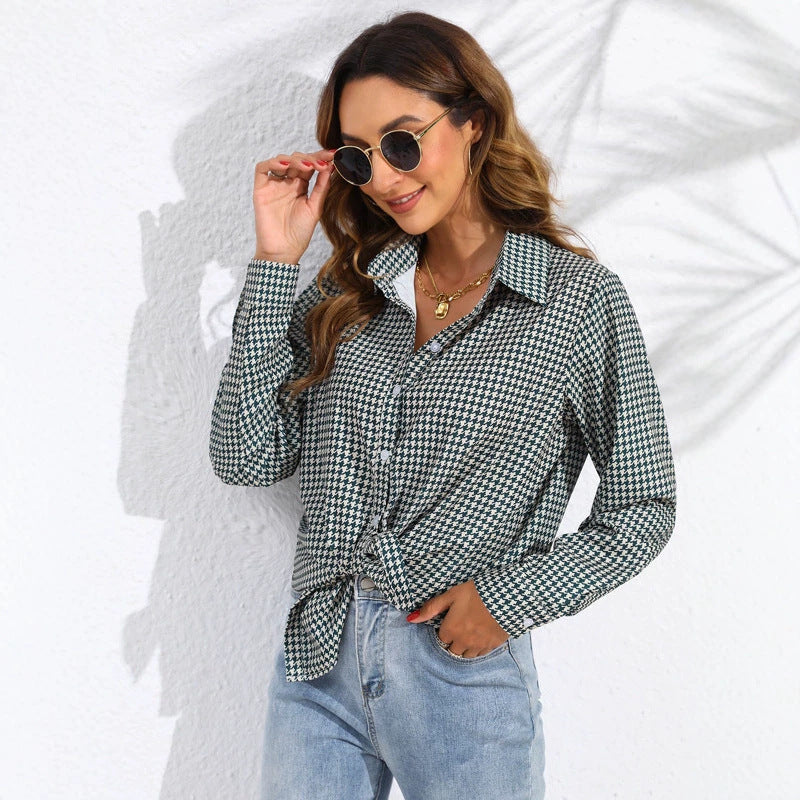 Damen nan geknotete Hahnentritt-Bluse mit Hemdkragen und durchgehender Knopfleiste Echo Archiv