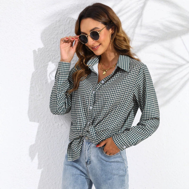 Damen nan geknotete Hahnentritt-Bluse mit Hemdkragen und durchgehender Knopfleiste Echo Archiv