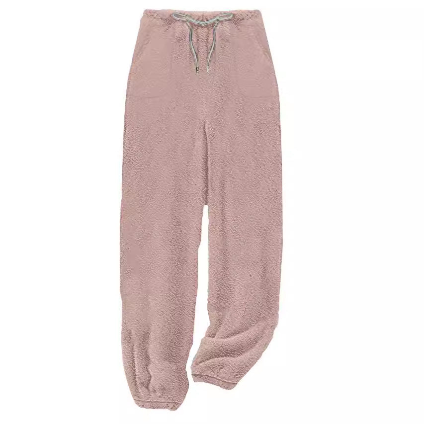 Damen nan kuschelige Sherpa-Fleece Loungehose mit Kordelzug, hoher Taille und elastischen Bündchen Echo Archiv