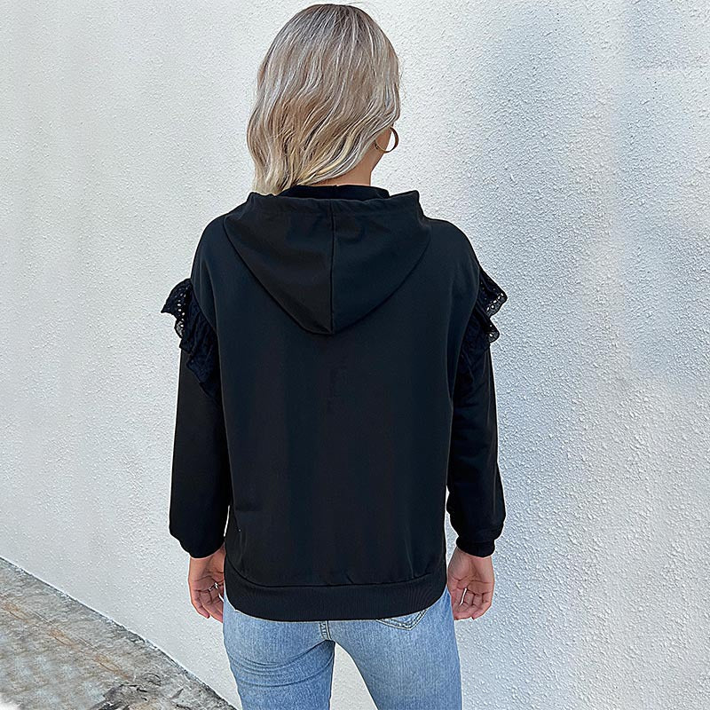 Damen Kapuzenpullover mit Spitzenvolant, Kängurutasche & Rippbündchen Echoarchiv