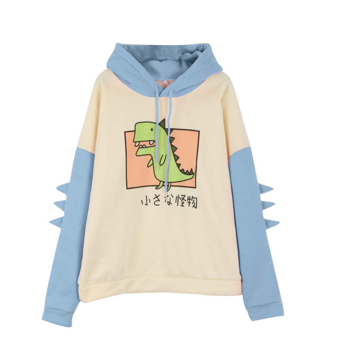 Damen Kapuzenpullover mit dreidimensionalen Rückendetails und niedlichem Dinosaurierprint – Auréline