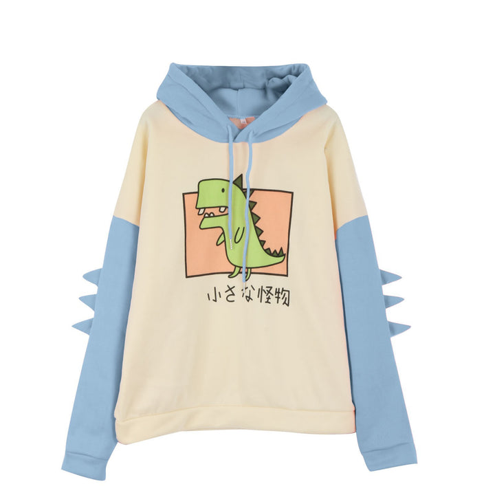 Damen Kapuzenpullover mit dreidimensionalen Rückendetails und niedlichem Dinosaurierprint – Auréline