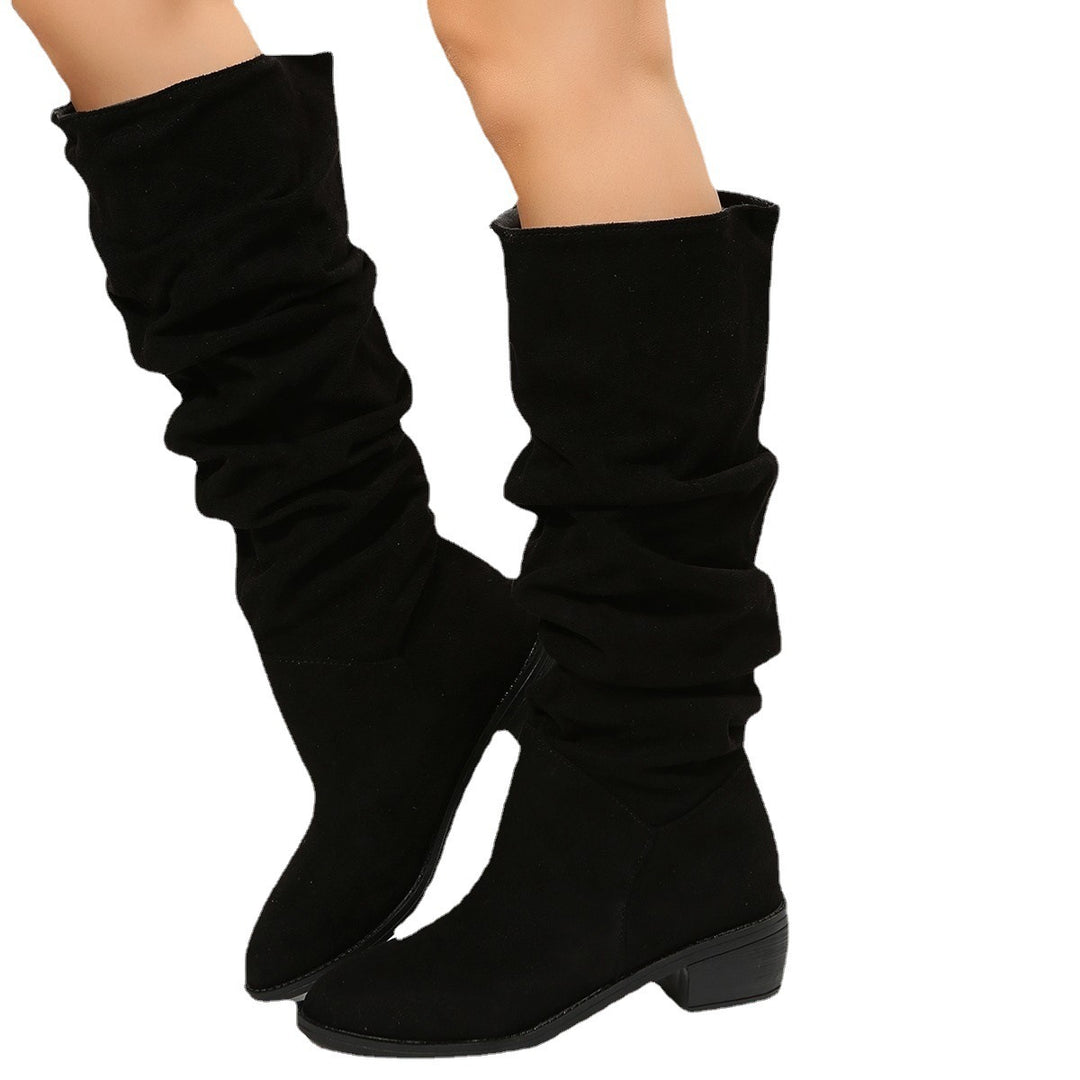 Damen Schlupf-Stiefel mit Slouchschaft und niedrigem Blockabsatz Echo Archiv