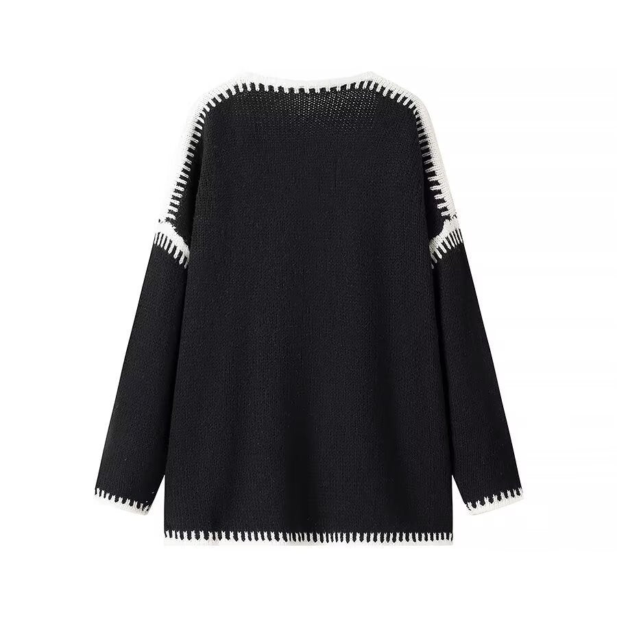 Damen Oversize-Strickjacke mit kontrastierender Häkelkante und überschnittener Schulter Echo Archiv