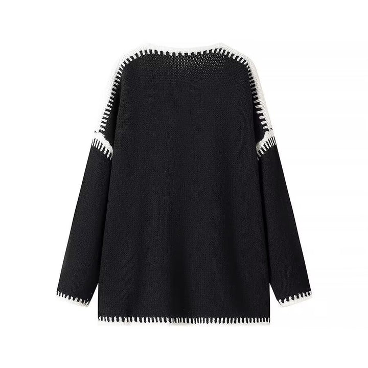 Damen Oversize-Strickjacke mit kontrastierender Häkelkante und überschnittener Schulter Echo Archiv