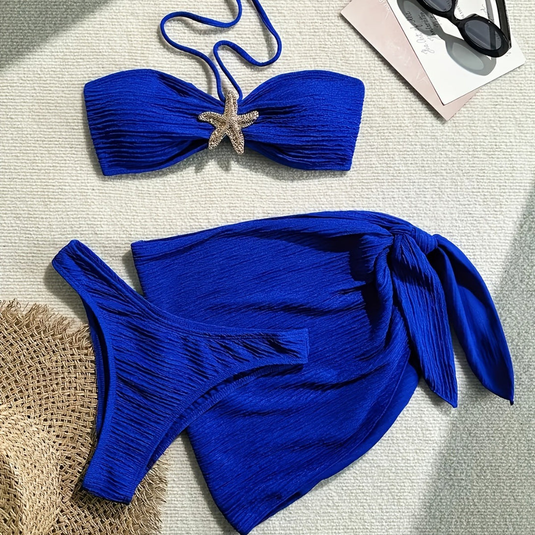 Damen Bandeau-Bikini-Set mit verspieltem Wickelrock und funkelndem Starfish-Detail Echo Archiv