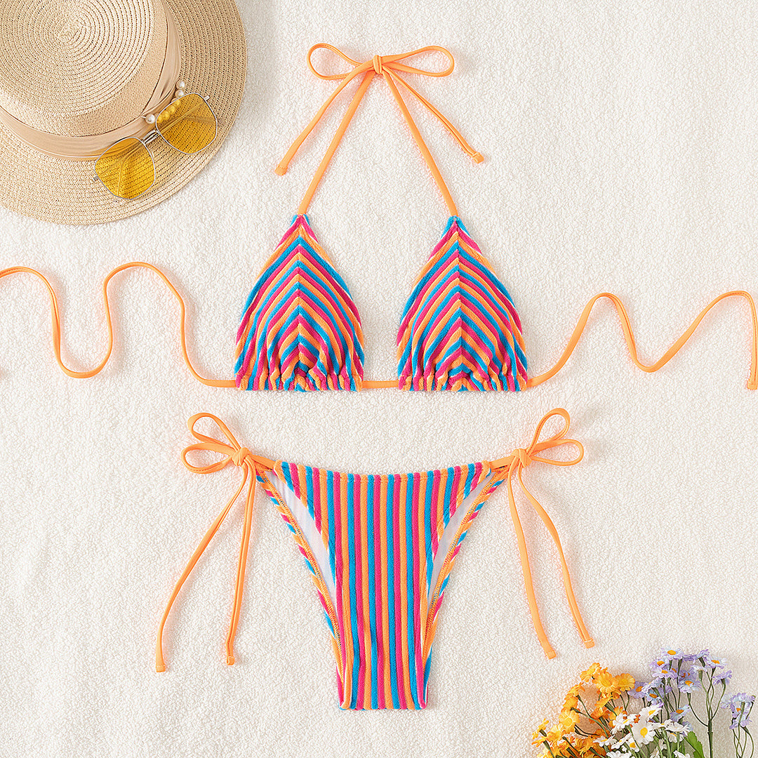 Damen Triangel-Bikini mit raffinierten Streifen und verspielten Schleifen Echo Archiv