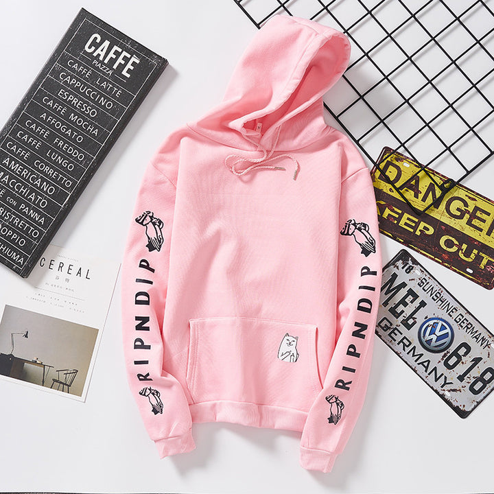 Damen Kapuzenpullover mit auffälligem Ärmelprint, Kängurutasche und relaxed Fit – Auréline