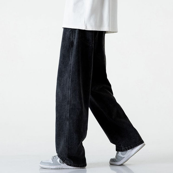Herren Komfort-Denim-Hose mit elastischem Bund, kontrast-Tunnelzug und geradem Oversize-Bein Echo Archiv