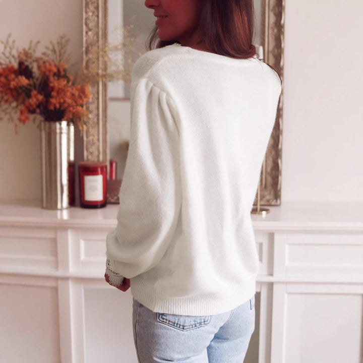Damen feiner Strickcardigan mit eleganter Spitze Echoarchiv