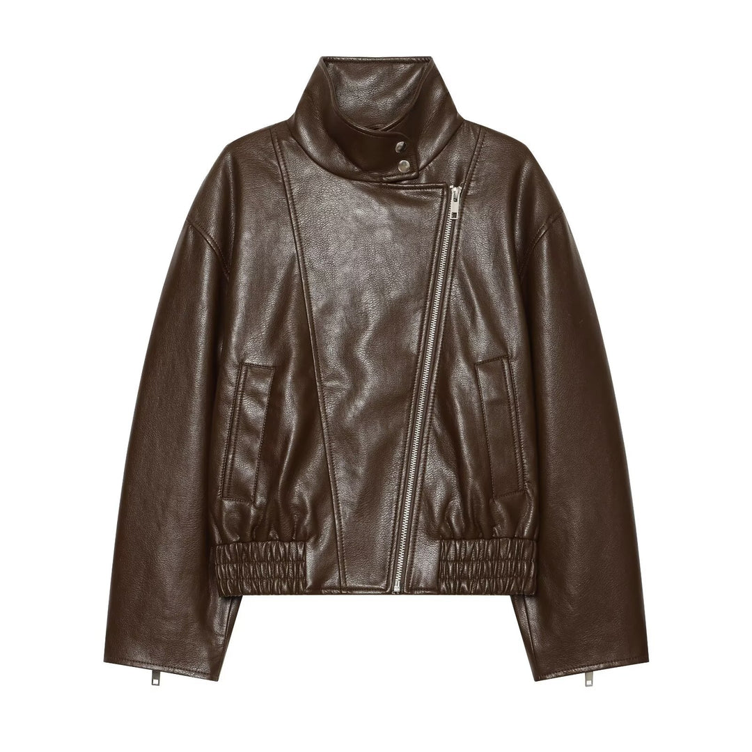 Damen Kurzes Biker‑Blouson in Lederoptik mit hohem Funnelkragen Echoarchiv