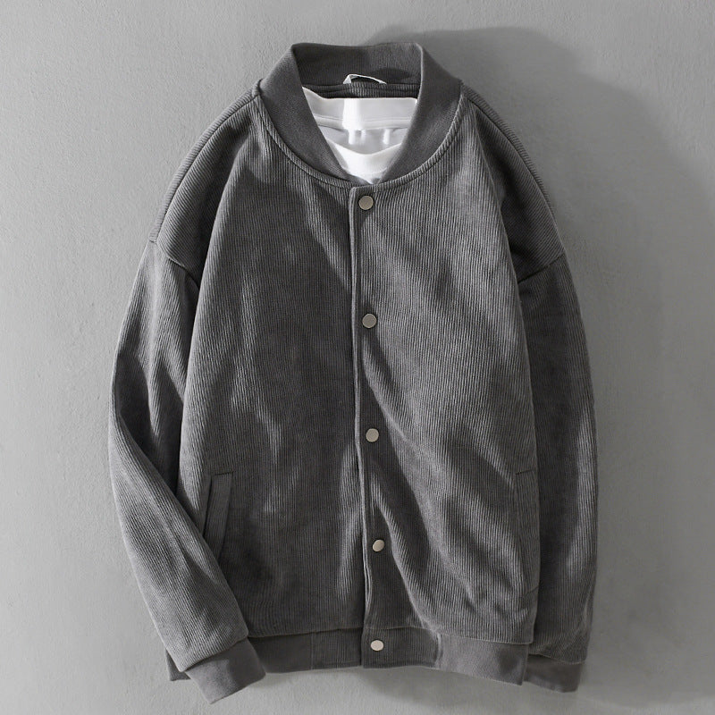 Herren Cord-Collegejacke mit Druckknopfleiste und Rippbündchen Echoarchiv