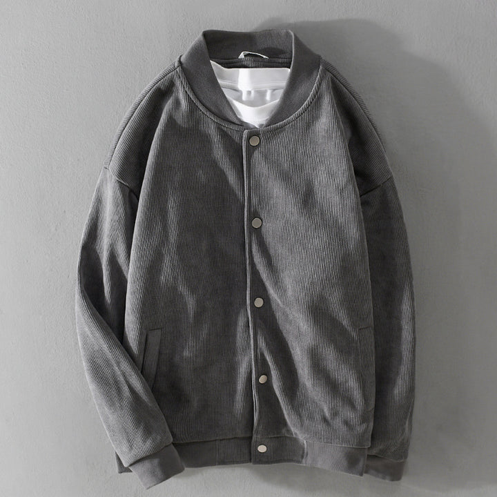 Herren Cord-Collegejacke mit Druckknopfleiste und Rippbündchen Echoarchiv