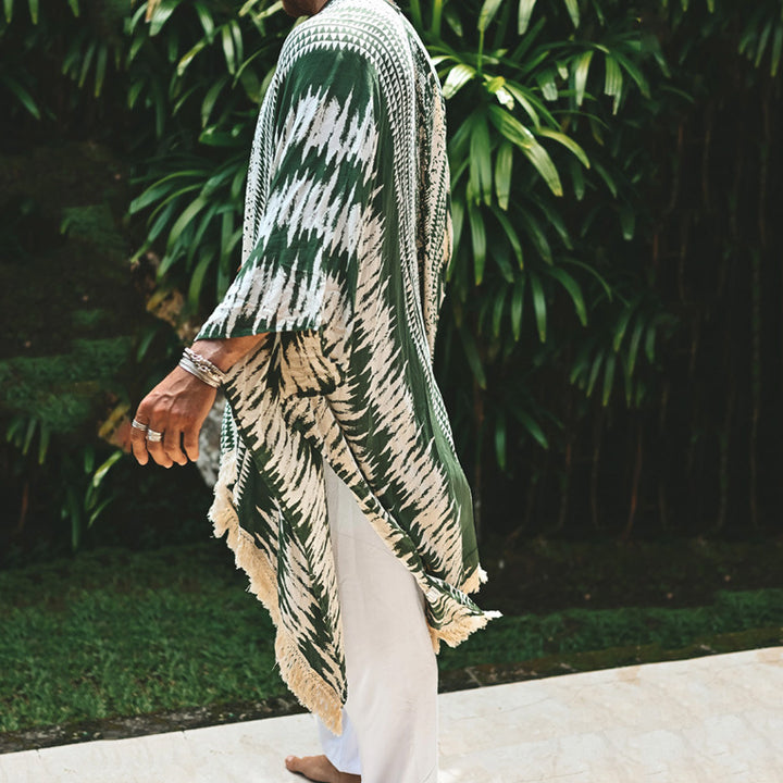 Herren nan leichter Strandponcho im Kimono-Stil mit Fransen Echo Archiv