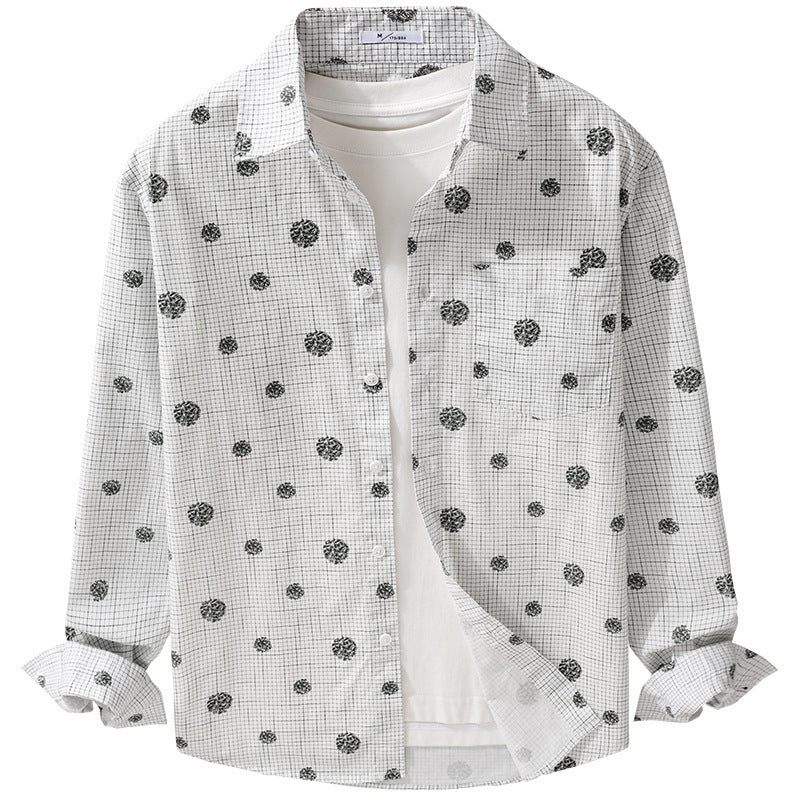 Herren leichtes Langarm-Overshirt im Hemdjacken-Stil mit feinem Karodessin und floralem Allover Echoarchiv