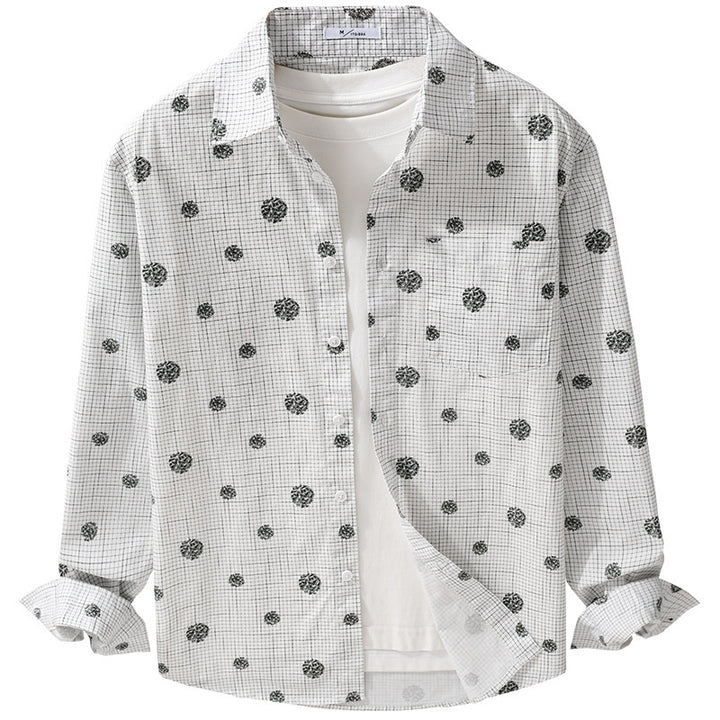Herren leichtes Langarm-Overshirt im Hemdjacken-Stil mit feinem Karodessin und floralem Allover Echoarchiv