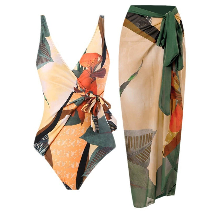 Damen Einteiler Badeanzug mit floralem Wickelrock Echo Archiv