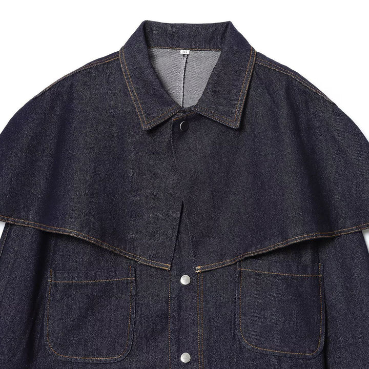 Damen nan cropped Jeansjacke mit Cape-Überwurf, Druckknopfverschluss und aufgesetzten Taschen Echo Archiv