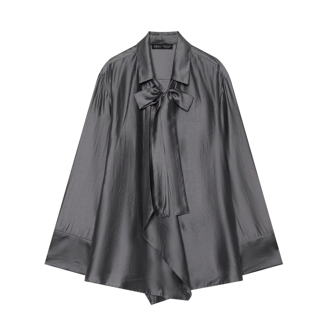 Damen Oversize-Seidenoptik-Bluse mit Schleifenkragen und asymmetrischem Saum Echoarchiv