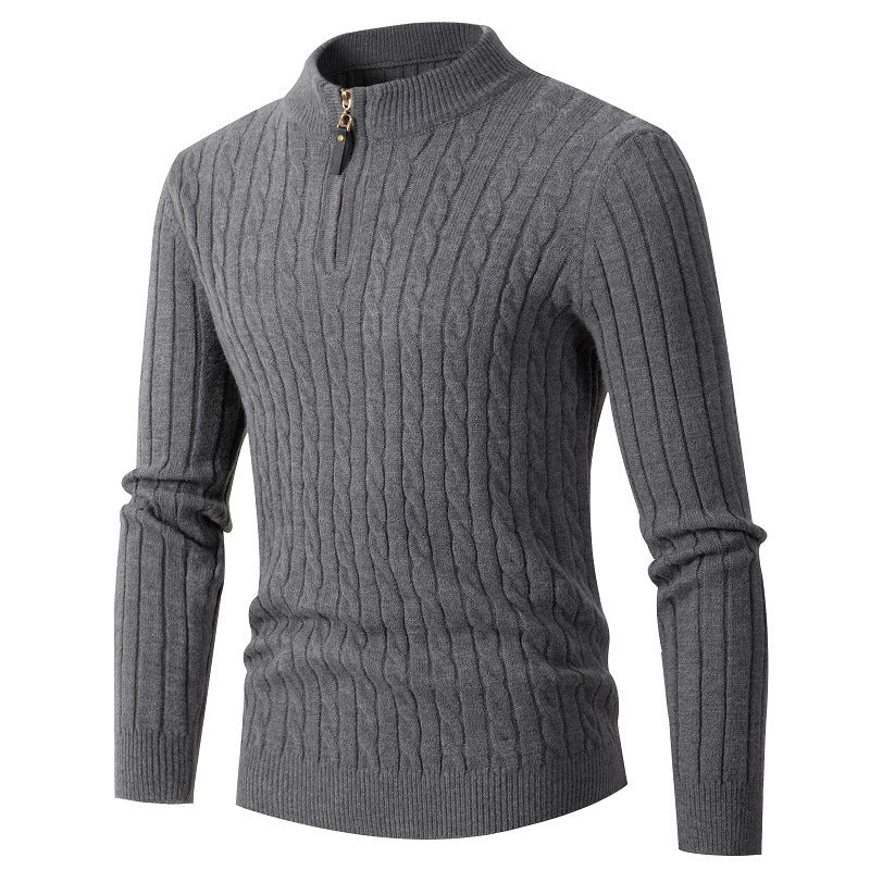 Herren Edler Rollkragenpullover mit modernem Zipper und Rippstruktur Echoarchiv