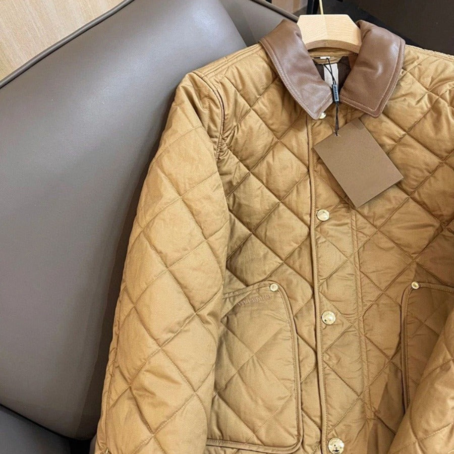 Damen gesteppte Übergangsjacke mit Lederkragen Echoarchiv