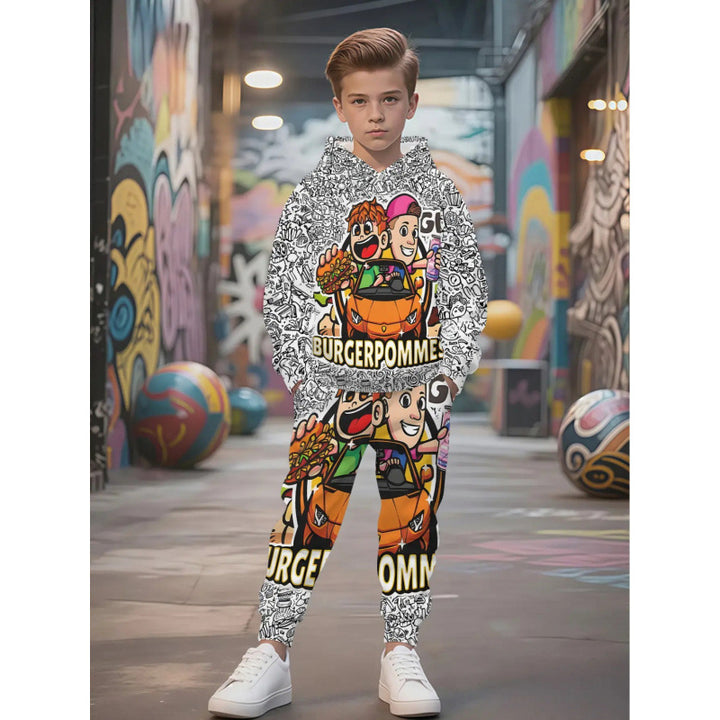 Unisex nan Kinder Jogginganzug mit Kapuzenpullover und detailreichem Auto-Print Echo Archiv