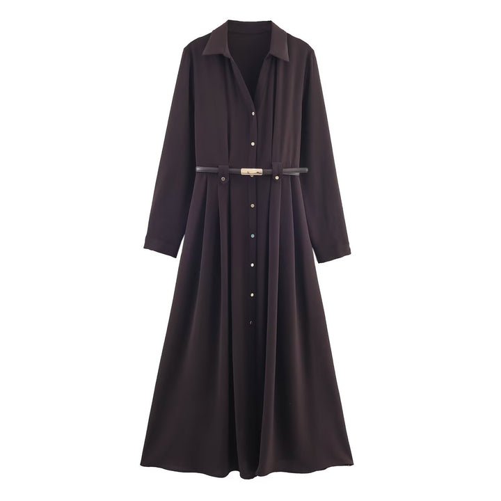 Damen 10+ langes Hemdblusenkleid mit durchgehender Knopfleiste und taillierendem Gürtel Echo Archiv
