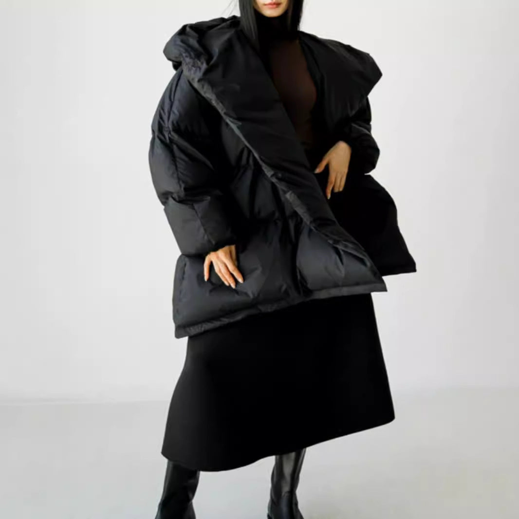 Damen Oversized Stepp-Winterjacke mit XXL-Kapuze und Kordeltaillenband – Célinea