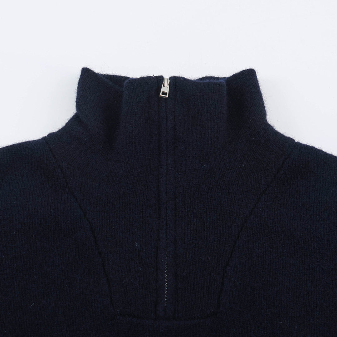 Damen Feinstrick-Pullover mit Stehkragen, halbem Reißverschluss und Reißverschlussärmeln Echoarchiv