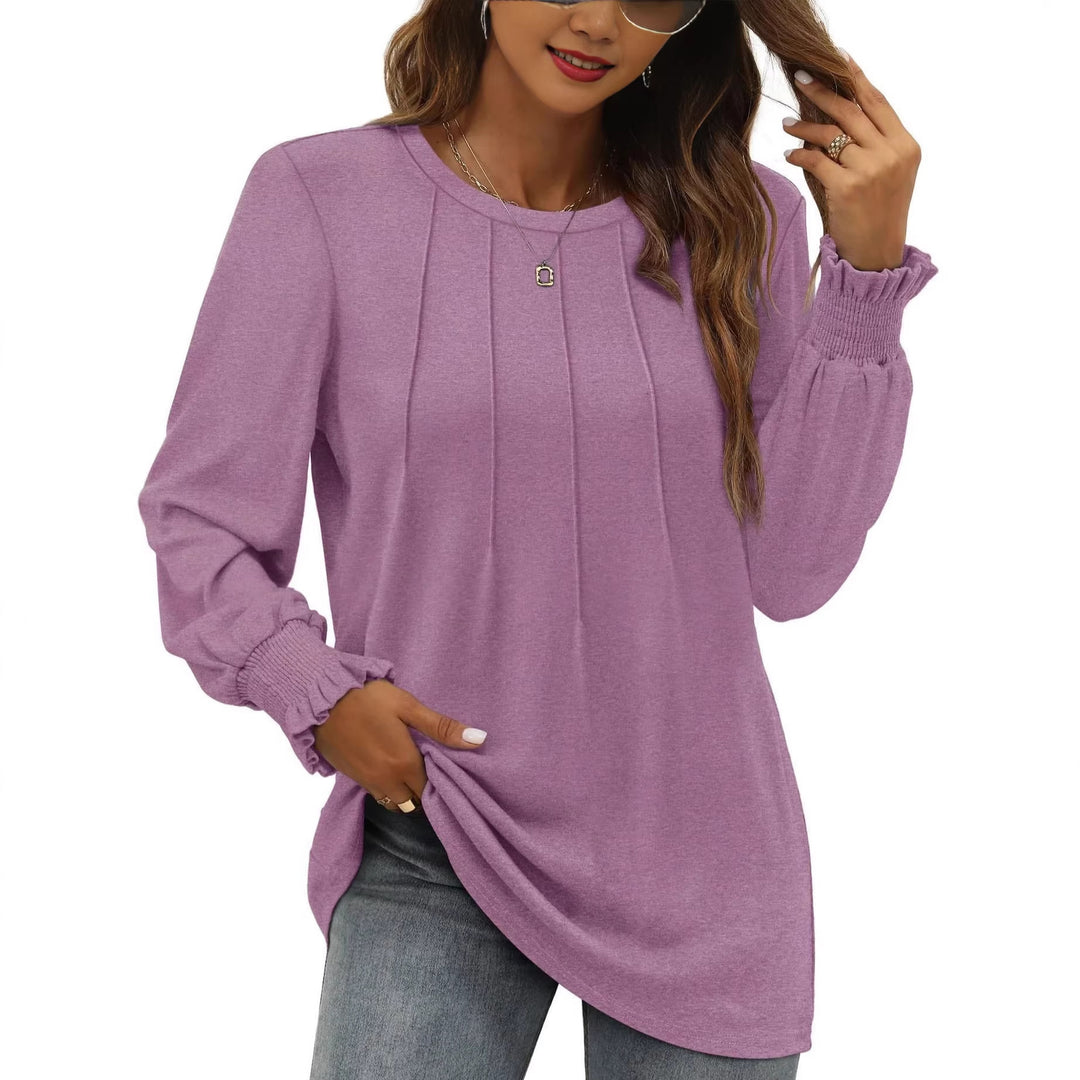 Damen Longsleeve-Tunika mit senkrechten Biesen und gerafften Rüschbündchen – Avérine
