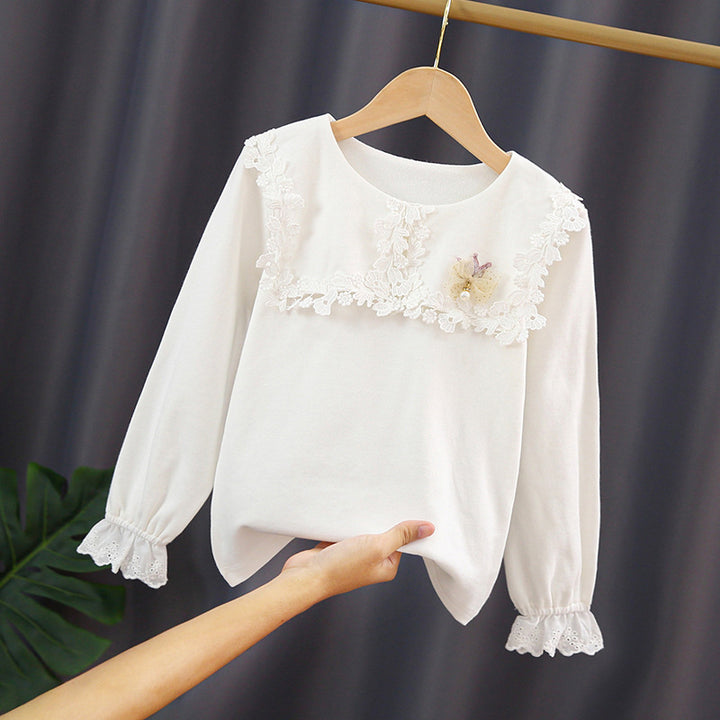 Mädchen modisches Sweatshirt mit floralem Spitzeneinsatz Echo Archiv