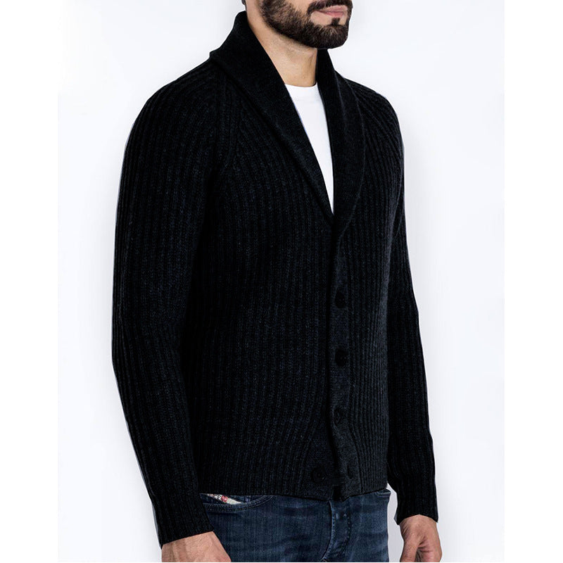 Herren Rippstrick-Cardigan mit Schalkragen und durchgehender Knopfleiste Echo Archiv