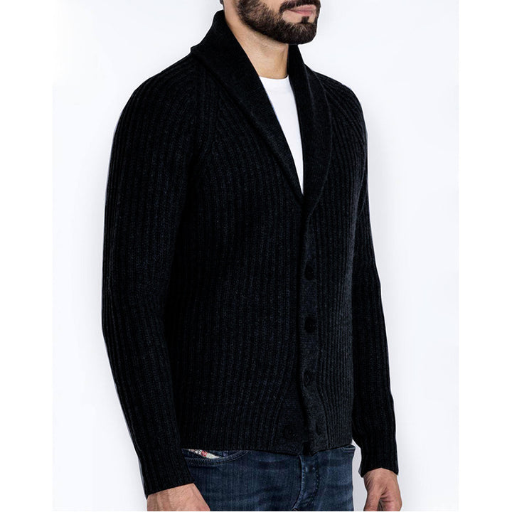 Herren Rippstrick-Cardigan mit Schalkragen und durchgehender Knopfleiste Echo Archiv