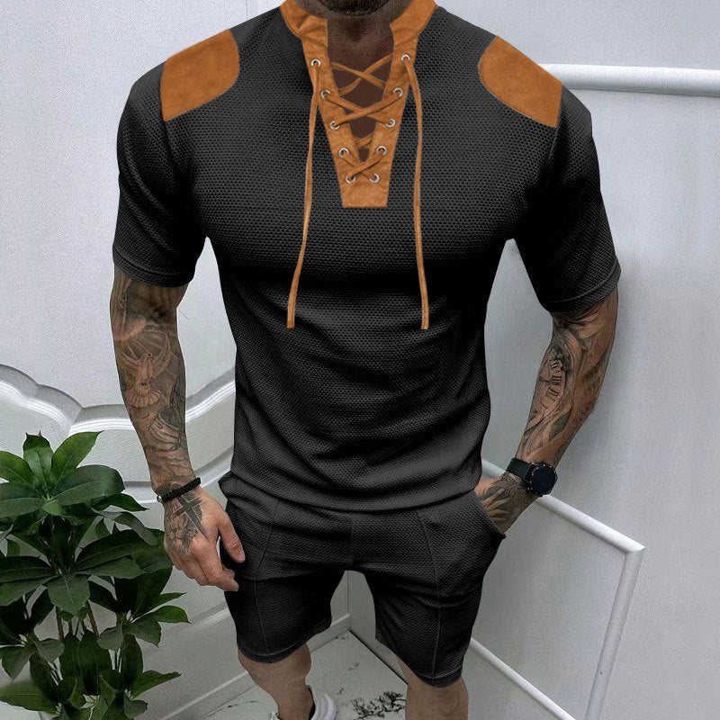 Herren trendiges Sport-T-Shirt mit einzigartigem Schnürdesign und atmungsaktivem Gewebe Echoarchiv