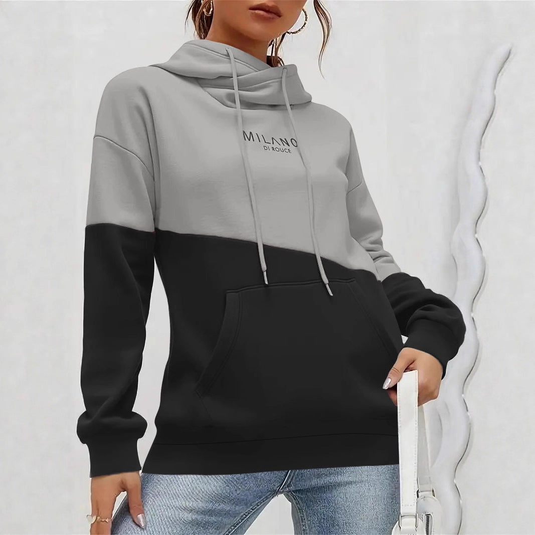 Damen Colorblock Kapuzenpullover mit Schlauchkragen, Kängurutasche und Drop-Shoulder Echoarchiv
