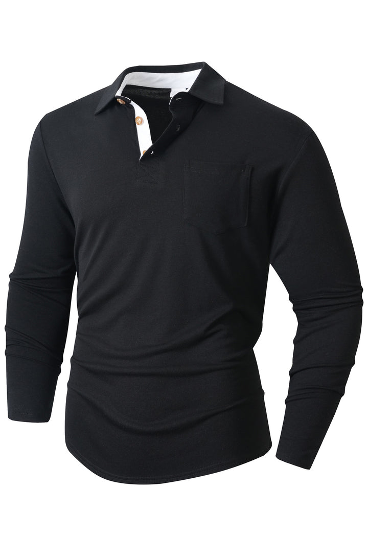 Herren elegantes Langarm Poloshirt mit modernem Kragen und leichtem Stretch Echoarchiv