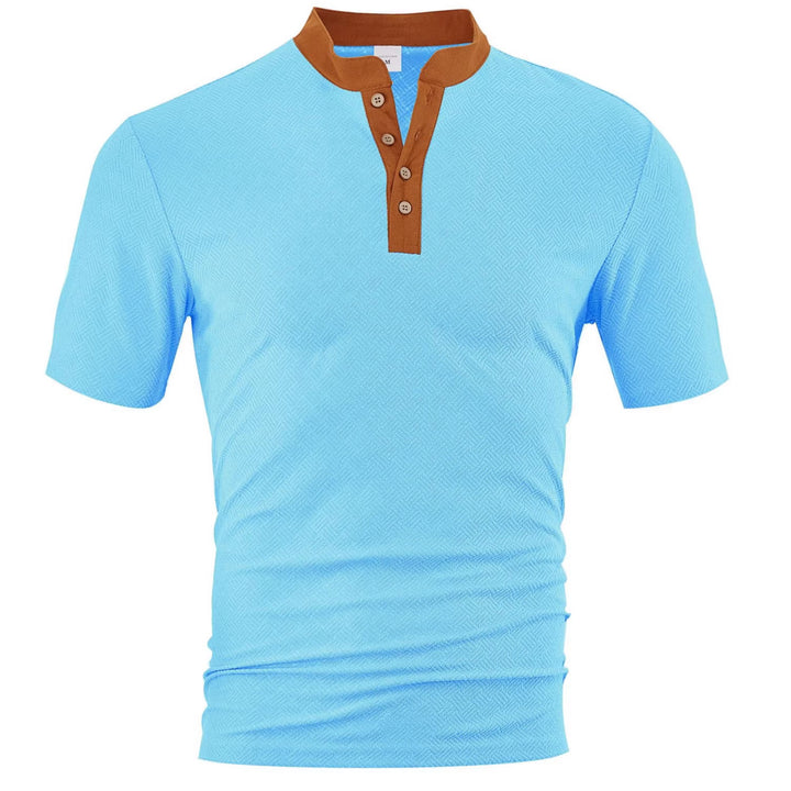 Herren nan schlankes Kurzarm-Henley-Poloshirt mit Mandarin-Kragen und feiner Jacquardstruktur Echo Archiv