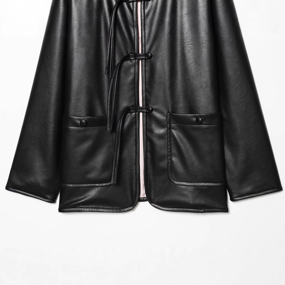 Damen nan Oversized Kunstlederjacke mit Knebelverschlüssen und aufgesetzten Pattentaschen Echo Archiv