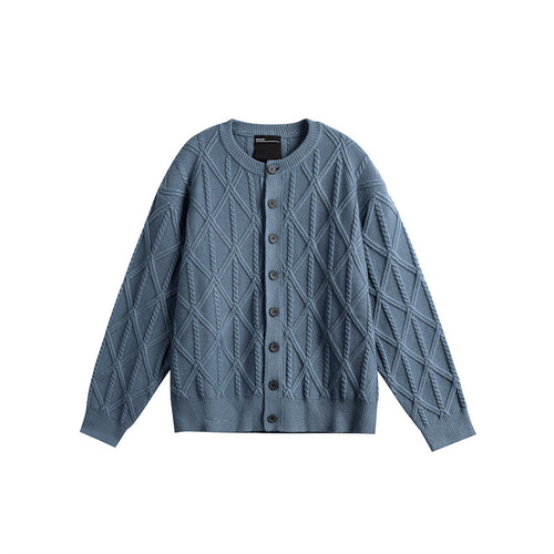 Damen Strickcardigan im Boxy Cut mit strukturierter Rautenmuster, Rundhalsausschnitt und durchgehender Knopfleiste Echoarchiv
