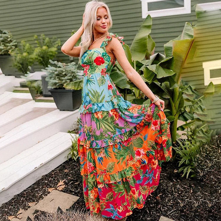 Damen Einteiler Badeanzug mit floralem Muster und Rüschendetails Echo Archiv