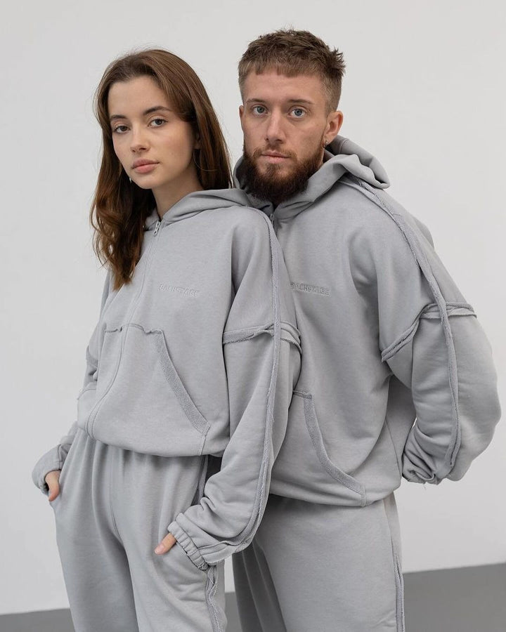 Unisex Oversize Hoodie-Set aus weichem Fleece mit Reißverschluss und Jogginghose Echoarchiv