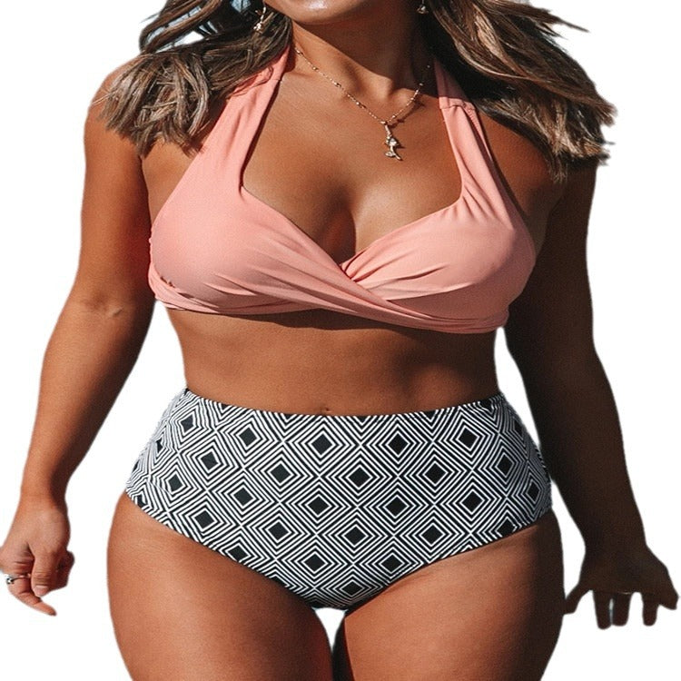 Damen High-Waist Bikini-Set mit elegantem Wickeldesign und modischem geometrischem Muster Echo Archiv