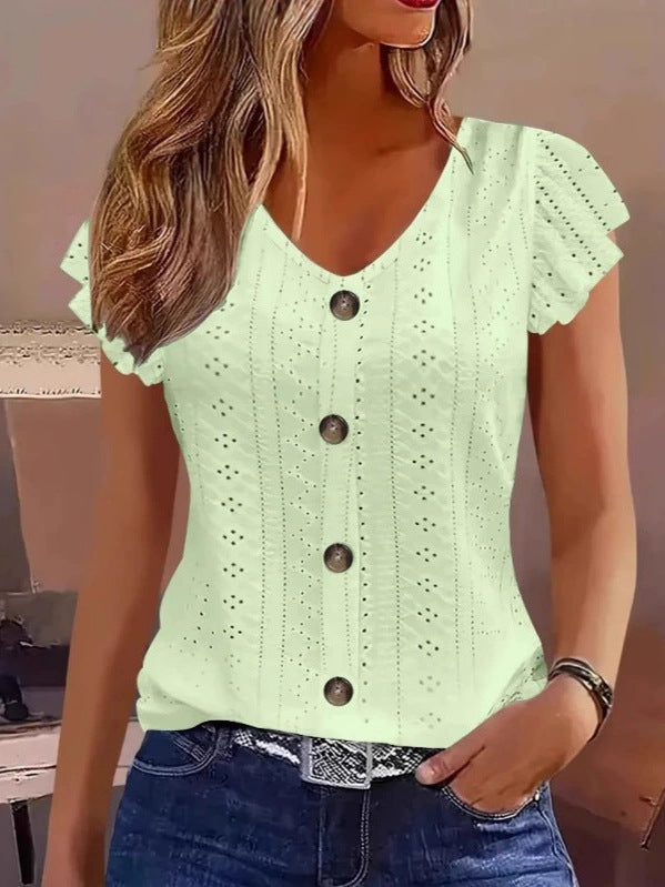 Damen luftige Bluse mit filigranem Lochmuster und Knopfdetails Echo Archiv