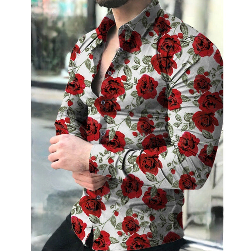 Herren Langarmhemd mit floralem Schmetterlingsdesign Echoarchiv